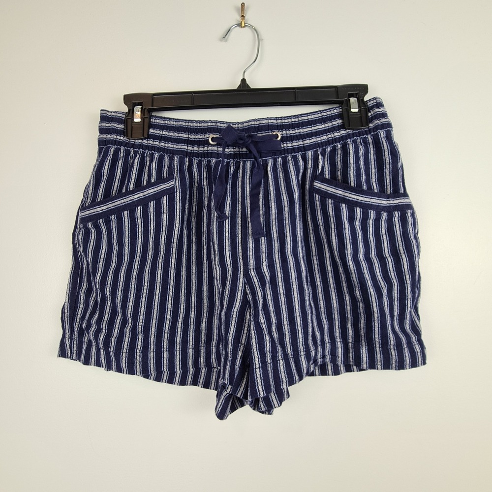 Gap Womens XS Navy Blue White Striped Linen Blend Pull On Drawstring‎ Shorts